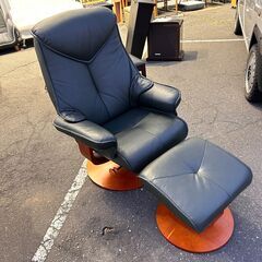 苫小牧発 パーソナルチェア リラックスチェア オッドマン レザー調 一人用 used アーム付き グリーン