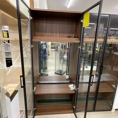 ジモティ来店特価!!　ガラス収納ケース　ブラウン　J-10114の画像