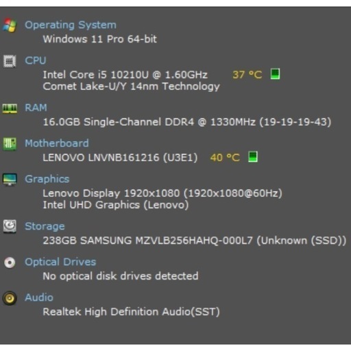 SSD最速域！10世代 i5 16GB ThinkBook