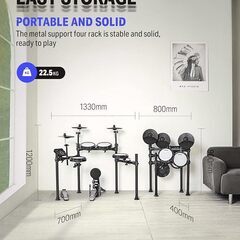 値下げ！Donner 電子ドラム セット 初心者 メッシュ 折りたたみ式 音源450種 デモ30曲 スローン/スティック/ヘッドホン付 DED-200(5ドラム 3シンバル)の画像