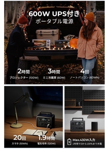 新品 ポータブル電源 EB3A 268Wh/600W APP遠隔操作 EPS機能