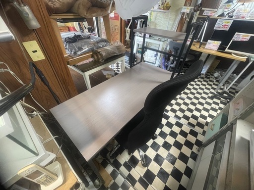 リサイクルサービス八光】幅115.5㎝ グレー＆ブラックパソコンデスクセット