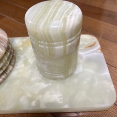 高級 ONYX EURASIA グリーン オニキス 天然石 大理石 灰皿 ライター 煙草入れ 台 喫煙具 4点 定価￥52,000 の画像