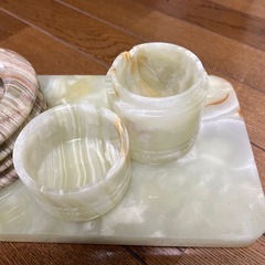 高級 ONYX EURASIA グリーン オニキス 天然石 大理石 灰皿 ライター 煙草入れ 台 喫煙具 4点 定価￥52,000 の画像