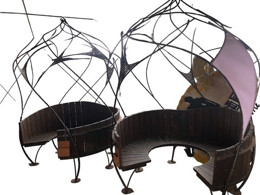 【希少】鉄作家・須知大さん作の鳥かご風チェアーベンチ