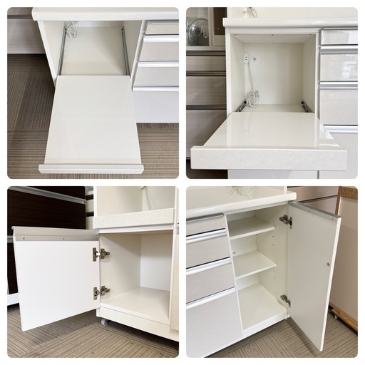 【新品同様‼️】定価244,200円♪ 高級 松田家具 156cm幅キッチンボード《スモーク 1600レンジ》 食器棚 収納家具 大理石調ホワイト♪