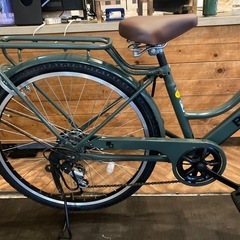 【前輪チューブ・チェーン新品！】 LEDオートライト　6段変速　26インチマウンテンタイヤ自転車　モスグリーン 前輪チューブ・チェーン新品！】 LEDオートライト 6段変速 26インチ