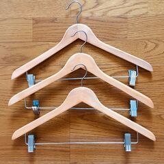 IKEA 木製ハンガー3本+ボトムハンガー3本セット