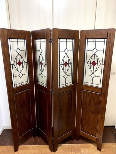 曙工芸製作所 高級ステンドスクリーン アンティークパーテーション4連 小売