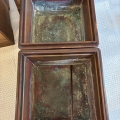 桑網代塗合火鉢 壱對 角火鉢 木製 火鉢 内銅 灰道具 角火鉢 囲炉裏 古道具 昭和レトロ
の画像