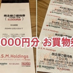 マルエツ  カスミ マックスバリュ 株主優待  3000円分 お...