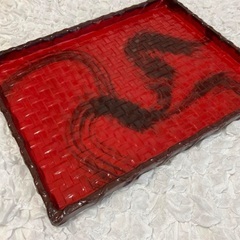 日本工芸品　近江一閑張　お盆トレー　赤色 特大と大サイズ2つセットの画像