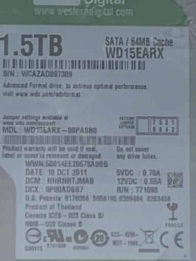 【新品未開封】WD15EARX 1.5TB HDD