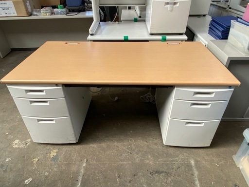 椅子付き‼️木板風両袖デスク　オフィスデスク