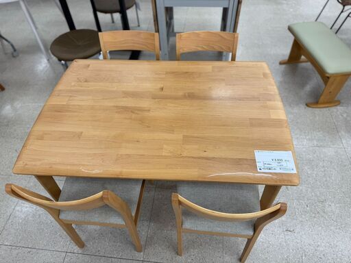 ★ジモティ割あり★  四人掛けダイニングセット 明るい茶色 H69.5×D80×W120 クリーニング済み TJ9232