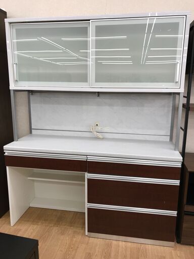★ジモティ割あり★ AYANO 食器棚 ホワイト/ブラウン H200×W160×D55 クリーニング済み KJ6543