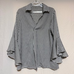 🌼美品　ストライプシャツ　フリル袖　F