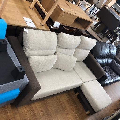 3人掛けソファー　毛玉あり　ファブリック　ブラウン×ベージュ【取りに来れる方限定】