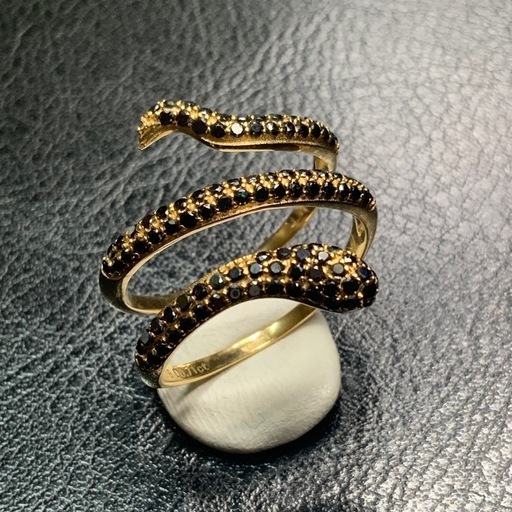 K18 スネークリング　蛇　指輪　ブラックダイヤ　3.3g 約11号