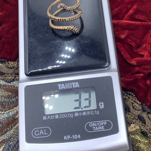 K18 スネークリング　蛇　指輪　ブラックダイヤ　3.3g 約11号