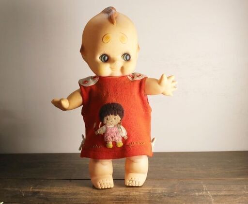 昭和レトロ キューピー人形 高さ47cm ドール ソフビ 緑の羽 ビンテージ アンティーク ビッグサイズ