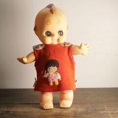 昭和レトロ キューピー人形 高さ47cm ドール ソフビ 緑の羽...