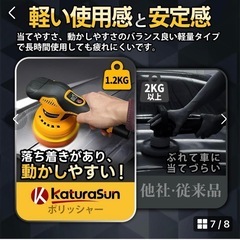 ポリッシャー 車、フローリング、ソファ等　 電動ポリッシャー 充電式 8段階変速 125mmの画像