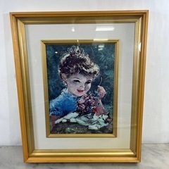 【売約済】アート額装 複製画 少女と子猫 サイズ540×420mm