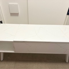 リフトアップテーブル リフティングテーブル 大理石柄 昇降式 110x40cm 収納付き 天板昇降の画像