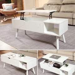 リフトアップテーブル リフティングテーブル 大理石柄 昇降式 110x40cm 収納付き 天板昇降の画像