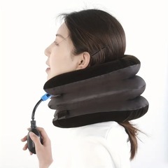 【新品】ネックストレッチャー 家庭用 エアー ポンプ タイプ エアー グッズ 高級スエード  首伸ばし器(ブラウン)の画像