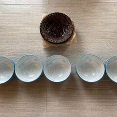 【５つセット】湯呑み 湯のみ 　湯呑み茶碗　大恵 美濃焼 桜吹雪　来客用 普段使い ブルー　配送or直接どちらも可能の画像