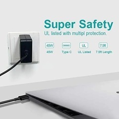 ACアダプター45W USB Type C PC ACアダプター 交換用充電器 PD充電対応 MacBook/Pro, Lenovo, ASUS, Acer, Dell, Xiaomi Air, Huawei Matebook, HP Spectre, Thinkpadおよび他のUSB C ラップトップまたはスマートフォンに対応 タイプC パソコン充電器 ダイナブックの画像