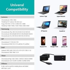 ACアダプター45W USB Type C PC ACアダプター 交換用充電器 PD充電対応 MacBook/Pro, Lenovo, ASUS, Acer, Dell, Xiaomi Air, Huawei Matebook, HP Spectre, Thinkpadおよび他のUSB C ラップトップまたはスマートフォンに対応 タイプC パソコン充電器 ダイナブックの画像