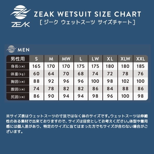
ZEAK(ジーク) セミドライ ウェットスーツ 男性用 メンズ 6mm / 4mm セミドライスーツ ウエットスーツ サーフィンウェ