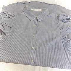 ブルー グレー ホワイト ストライプ シャツ チュニック[Ray cassin]の画像