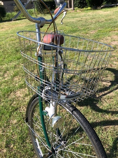 整備済◆26インチ ブリヂストン 自転車 ３段ギア 変速アリ　ママチャリ 緑　タイヤ溝良好