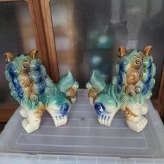 シーサー 約33cm 2体セット 沖縄 陶器 ガーデン置物 阿吽の画像
