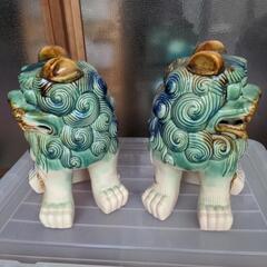 シーサー 約33cm 2体セット 沖縄 陶器 ガーデン置物 阿吽の画像