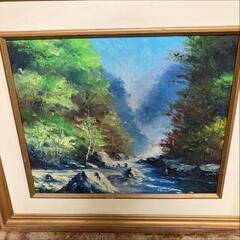 風景画 油彩画 森の中の川を描いた油絵ですの画像
