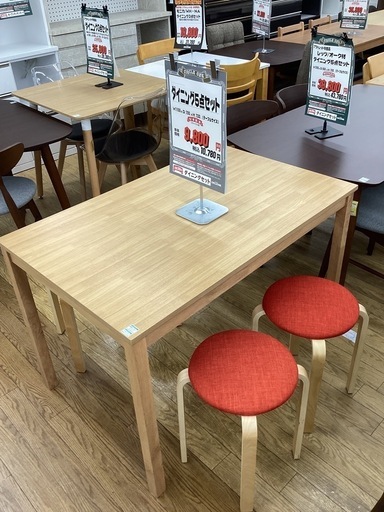 KJ-10【新入荷　リサイクル品】ダイニング5点セット　ナチュラル×丸イス