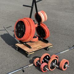 ダンベル+バーベルセット 合計132.5kg/プレートツリー付き...