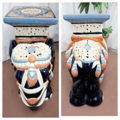 ☆T3043☆ゾウの置物　花台　フラワースタンド　陶器の画像