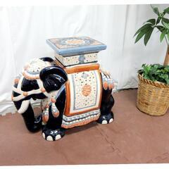 ☆T3043☆ゾウの置物　花台　フラワースタンド　陶器