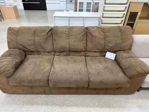 ★店長特別値引き★  3人掛けソファー 茶 H42.5×D84×W214.5 クリーニング済み TJ9256