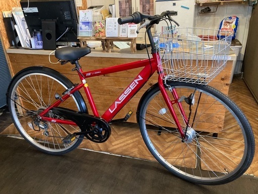 【前後タイヤ・後輪チューブ新品！】 LEDオートライト　6段変速　27インチシティクロス　レッド