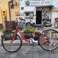 電動自転車　パナソニック　２６インチ　バッテリー　充電器　付き　３変速　赤　チェーン　新品　赤　配達可能