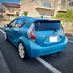 アクアG　H24　車検7/7　走行73000キロ　社外メモリーナビ＆フルセグTV　カラーバックカメラ　ETC　LEDヘッドライト＆フォグ　スマートキー　社外17AW＆車高調　ツインマフラー　シートヒーターの画像