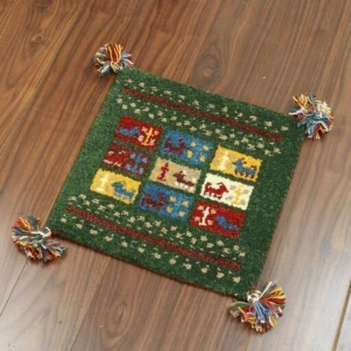 ギャッベ ギャベ 座布団サイズ 40×40cm 天然ウール100％ インド製 手織りラグ チェアパッド