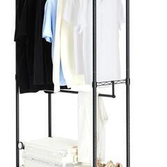 421fk★受け渡し決まりました。 【未使用品・開封品】Amazonベーシック ハンガーラック 2段 洋服ラック 耐荷重181kg 頑丈 キャスター付き 棚付き ブラック　　y101801fk の画像